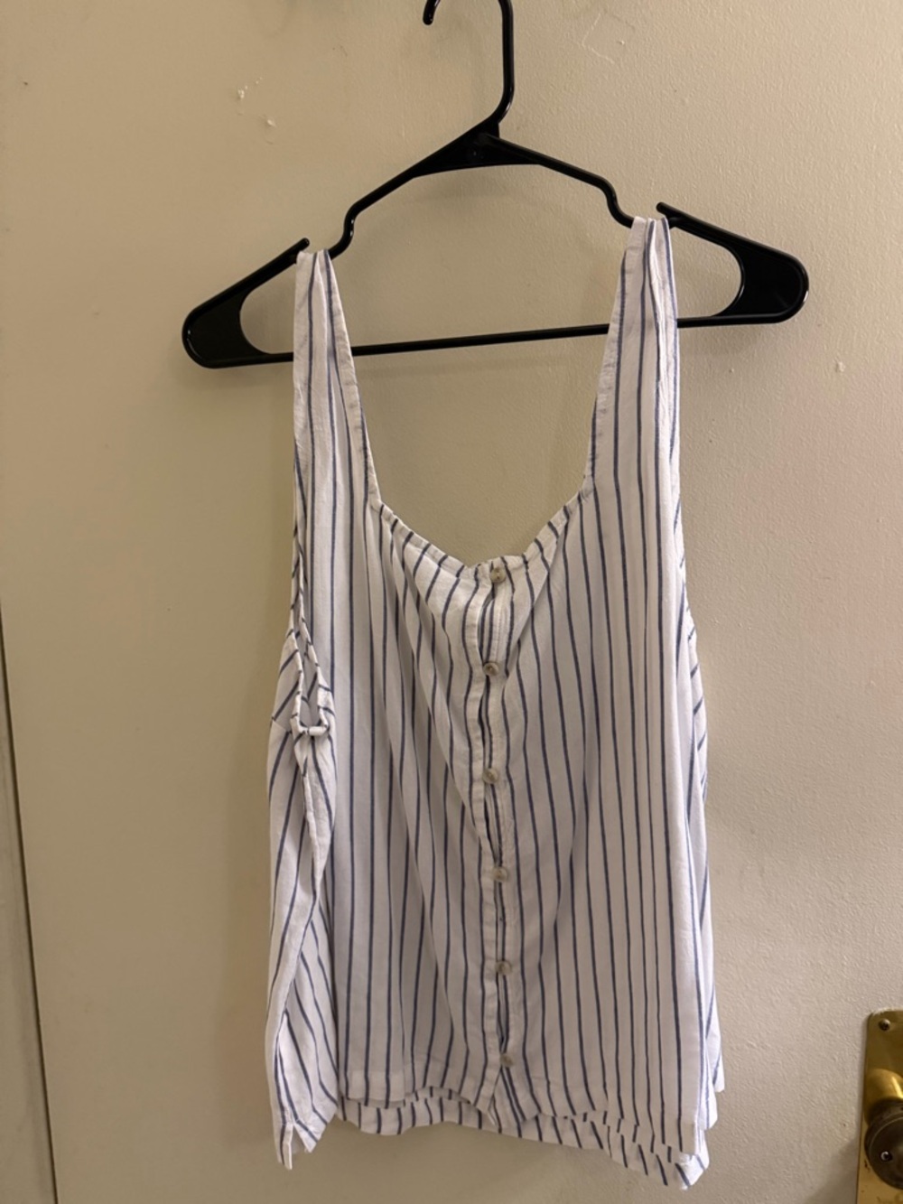 Time and Tru White Tank Top with Blue Pinstripes